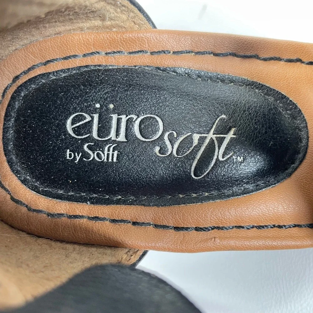 EuroSoft by Sofft Womens Black Strappy Elastic Wedge Sandals Size 8M